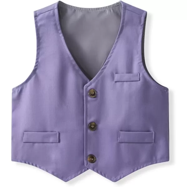 IDOPIP Toddler Kids Baby Boys Formal Suit Gentleman Outfit Long Sleeve Shirt with Bowtie  Vest  Pants Overalls Clothes 28TPurple