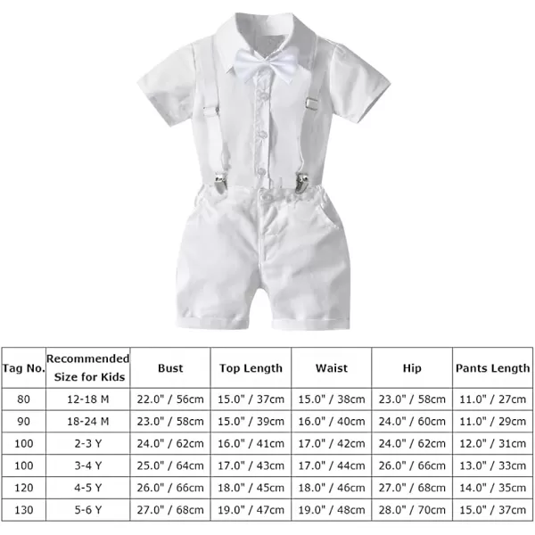 IDOPIP Toddler Kids Baby Boys Formal Suit Gentleman White Shirt with Bowtie  Suspender Shorts Pants Overalls Clothes 18TAll White