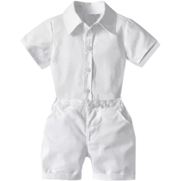 IDOPIP Toddler Kids Baby Boys Formal Suit Gentleman White Shirt with Bowtie  Suspender Shorts Pants Overalls Clothes 18TAll White