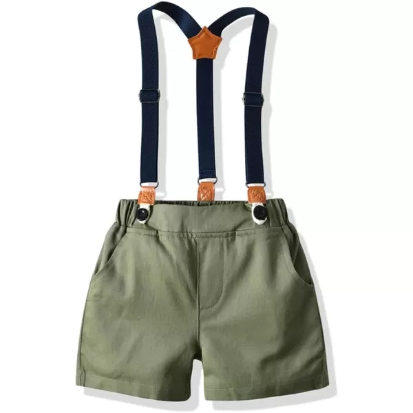 IDOPIP Toddler Kids Baby Boys Formal Suit Gentleman White Shirt with Bowtie  Suspender Shorts Pants Overalls Clothes 18TArmy Green  Shorts