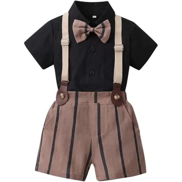 IDOPIP Toddler Kids Baby Boys Formal Suit Gentleman White Shirt with Bowtie  Suspender Shorts Pants Overalls Clothes 18TBlack