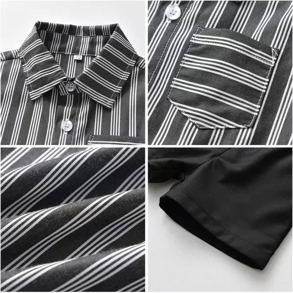 IDOPIP Toddler Kids Baby Boys Formal Suit Gentleman White Shirt with Bowtie  Suspender Shorts Pants Overalls Clothes 18TBlack Striped