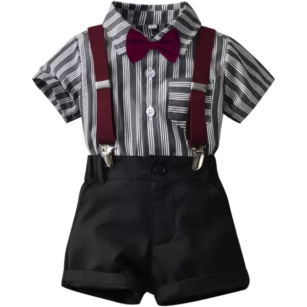 IDOPIP Toddler Kids Baby Boys Formal Suit Gentleman White Shirt with Bowtie  Suspender Shorts Pants Overalls Clothes 18TBlack Striped