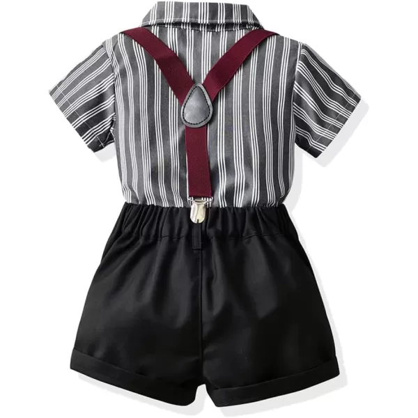 IDOPIP Toddler Kids Baby Boys Formal Suit Gentleman White Shirt with Bowtie  Suspender Shorts Pants Overalls Clothes 18TBlack Striped