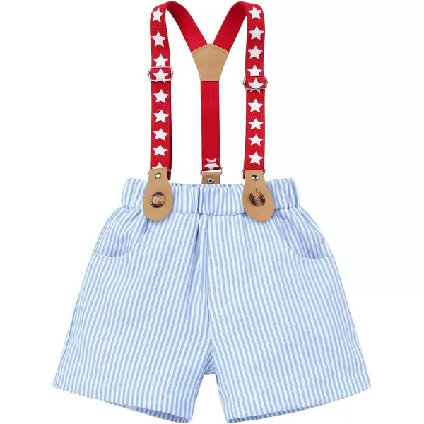 IDOPIP Toddler Kids Baby Boys Formal Suit Gentleman White Shirt with Bowtie  Suspender Shorts Pants Overalls Clothes 18TBlue Striped Stars