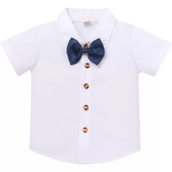 IDOPIP Toddler Kids Baby Boys Formal Suit Gentleman White Shirt with Bowtie  Suspender Shorts Pants Overalls Clothes 18TBlue Striped Stars