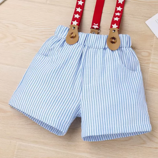 IDOPIP Toddler Kids Baby Boys Formal Suit Gentleman White Shirt with Bowtie  Suspender Shorts Pants Overalls Clothes 18TBlue Striped Stars