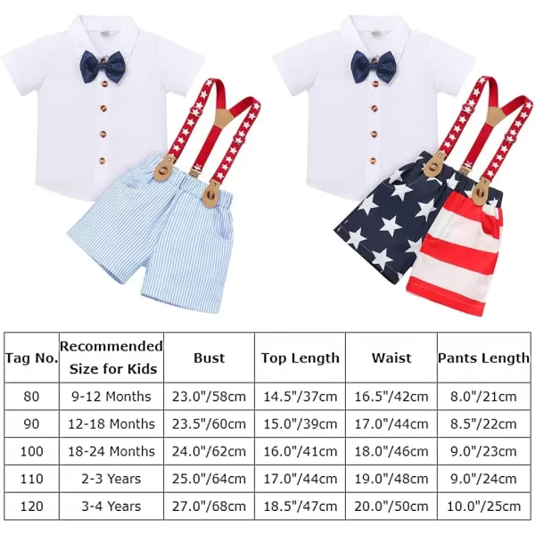 IDOPIP Toddler Kids Baby Boys Formal Suit Gentleman White Shirt with Bowtie  Suspender Shorts Pants Overalls Clothes 18TBlue Striped Stars