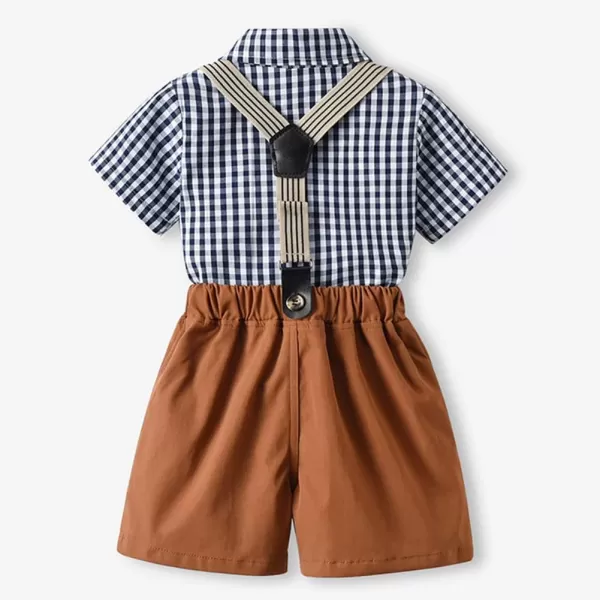 IDOPIP Toddler Kids Baby Boys Formal Suit Gentleman White Shirt with Bowtie  Suspender Shorts Pants Overalls Clothes 18TBrown  Plaid