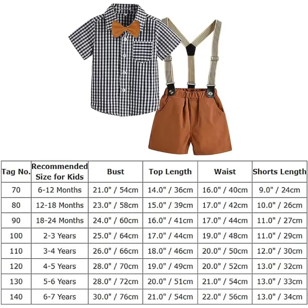 IDOPIP Toddler Kids Baby Boys Formal Suit Gentleman White Shirt with Bowtie  Suspender Shorts Pants Overalls Clothes 18TBrown  Plaid