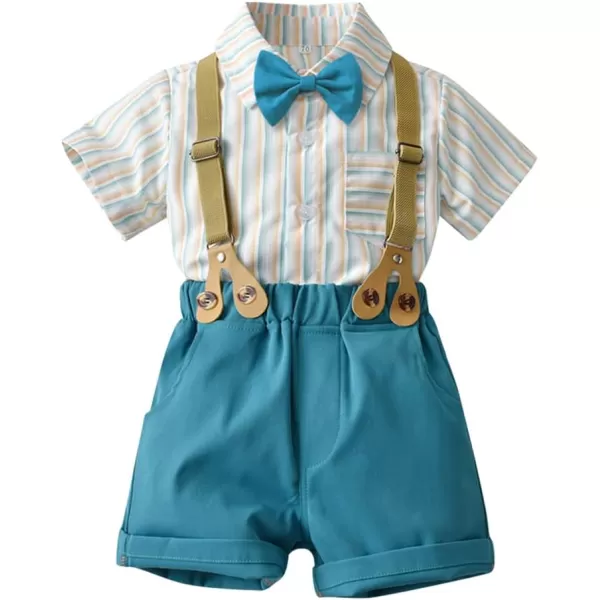 IDOPIP Toddler Kids Baby Boys Formal Suit Gentleman White Shirt with Bowtie  Suspender Shorts Pants Overalls Clothes 18TDark Blue Striped