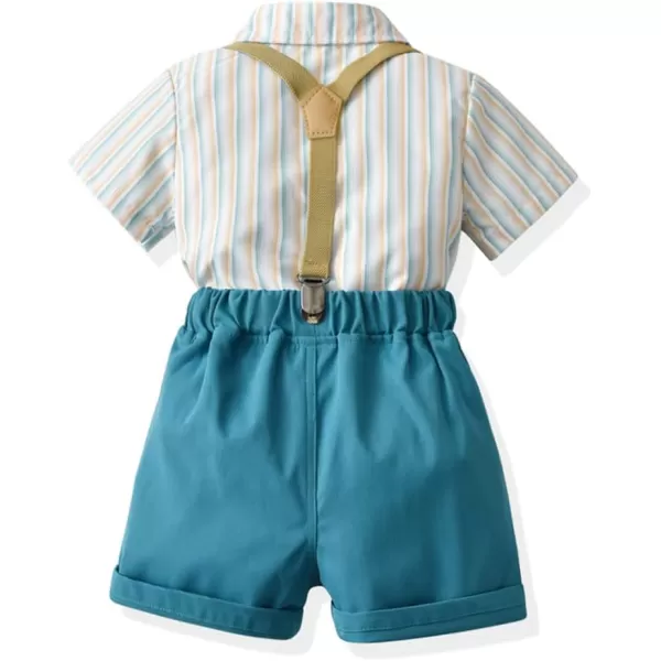 IDOPIP Toddler Kids Baby Boys Formal Suit Gentleman White Shirt with Bowtie  Suspender Shorts Pants Overalls Clothes 18TDark Blue Striped