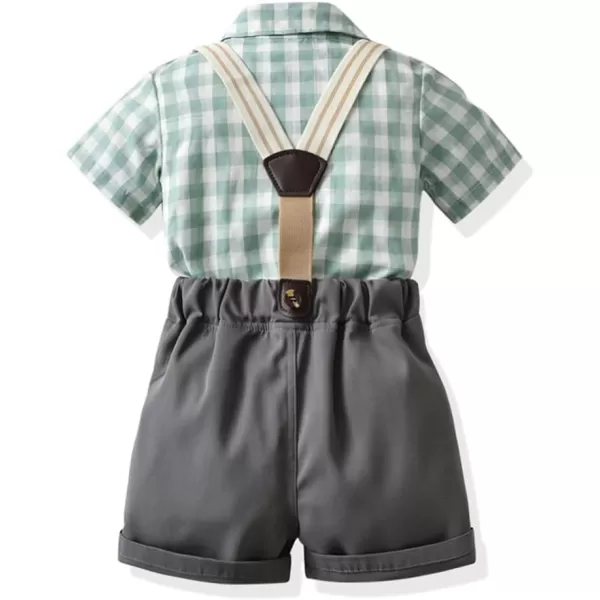 IDOPIP Toddler Kids Baby Boys Formal Suit Gentleman White Shirt with Bowtie  Suspender Shorts Pants Overalls Clothes 18TGray  Green Plaid