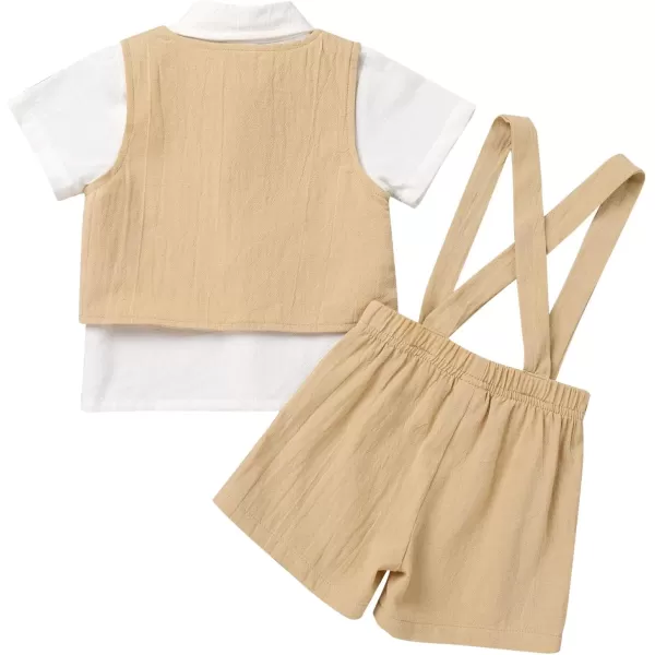 IDOPIP Toddler Kids Baby Boys Formal Suit Gentleman White Shirt with Bowtie  Suspender Shorts Pants Overalls Clothes 18TKhaki  Vest