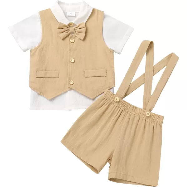 IDOPIP Toddler Kids Baby Boys Formal Suit Gentleman White Shirt with Bowtie  Suspender Shorts Pants Overalls Clothes 18TKhaki  Vest