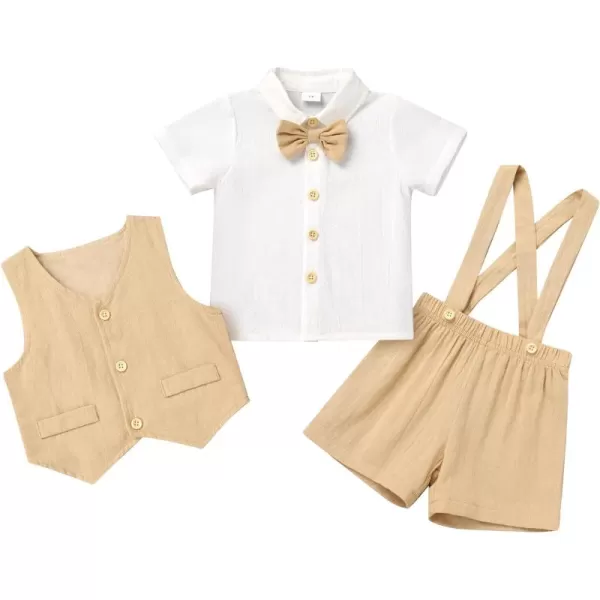 IDOPIP Toddler Kids Baby Boys Formal Suit Gentleman White Shirt with Bowtie  Suspender Shorts Pants Overalls Clothes 18TKhaki  Vest