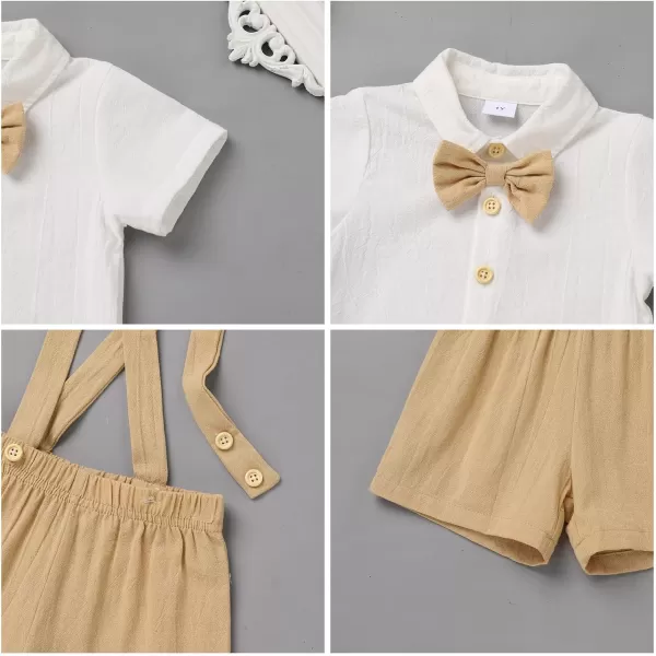 IDOPIP Toddler Kids Baby Boys Formal Suit Gentleman White Shirt with Bowtie  Suspender Shorts Pants Overalls Clothes 18TKhaki  Vest