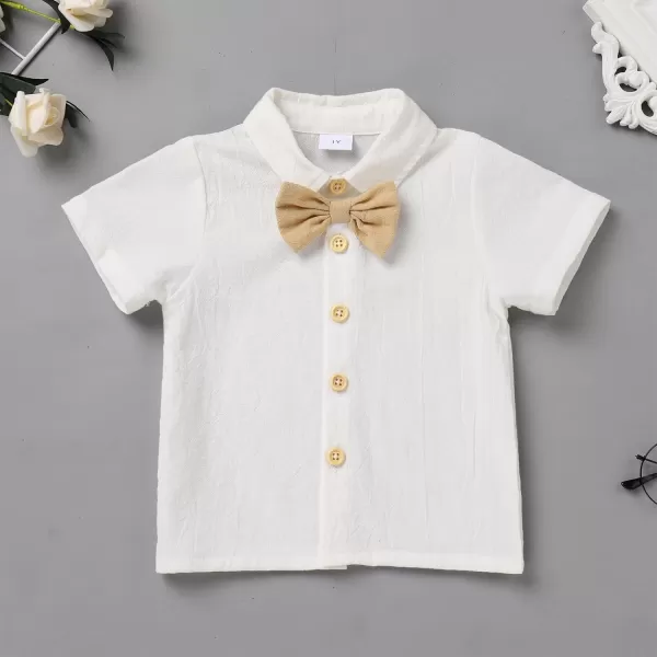 IDOPIP Toddler Kids Baby Boys Formal Suit Gentleman White Shirt with Bowtie  Suspender Shorts Pants Overalls Clothes 18TKhaki  Vest