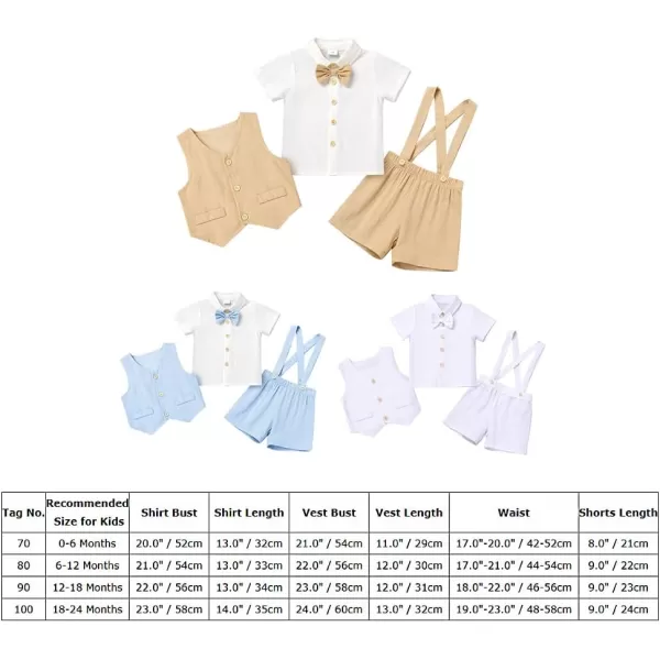 IDOPIP Toddler Kids Baby Boys Formal Suit Gentleman White Shirt with Bowtie  Suspender Shorts Pants Overalls Clothes 18TKhaki  Vest