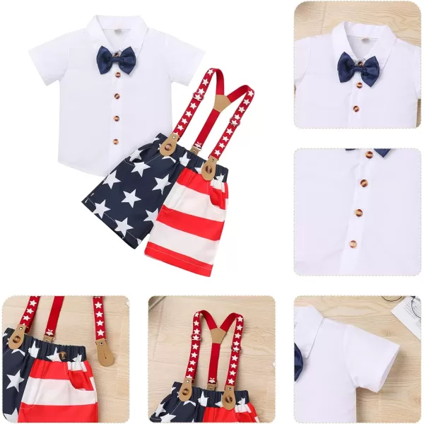 IDOPIP Toddler Kids Baby Boys Formal Suit Gentleman White Shirt with Bowtie  Suspender Shorts Pants Overalls Clothes 18TRed Striped Stars