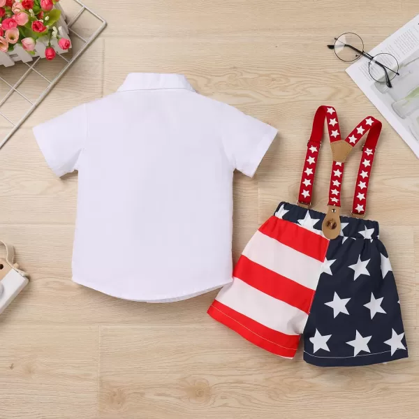 IDOPIP Toddler Kids Baby Boys Formal Suit Gentleman White Shirt with Bowtie  Suspender Shorts Pants Overalls Clothes 18TRed Striped Stars