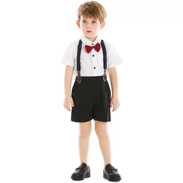 IDOPIP Toddler Kids Baby Boys Formal Suit Gentleman White Shirt with Bowtie  Suspender Shorts Pants Overalls Clothes 18TWhite  Black  Shorts