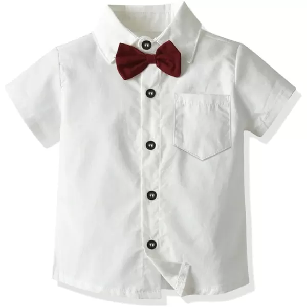 IDOPIP Toddler Kids Baby Boys Formal Suit Gentleman White Shirt with Bowtie  Suspender Shorts Pants Overalls Clothes 18TWhite  Black  Shorts