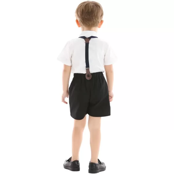 IDOPIP Toddler Kids Baby Boys Formal Suit Gentleman White Shirt with Bowtie  Suspender Shorts Pants Overalls Clothes 18TWhite  Black  Shorts