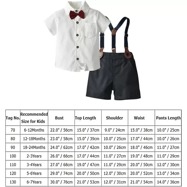 IDOPIP Toddler Kids Baby Boys Formal Suit Gentleman White Shirt with Bowtie  Suspender Shorts Pants Overalls Clothes 18TWhite  Black  Shorts