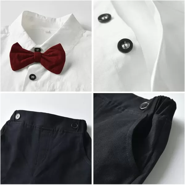 IDOPIP Toddler Kids Baby Boys Formal Suit Gentleman White Shirt with Bowtie  Suspender Shorts Pants Overalls Clothes 18TWhite  Black  Shorts