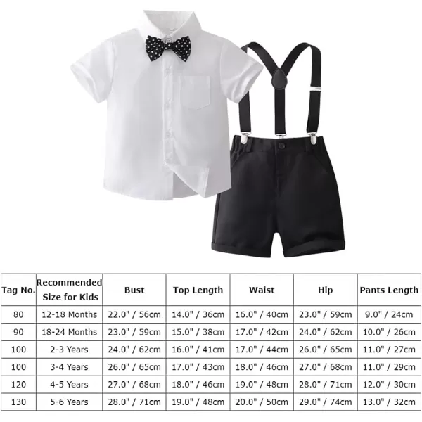 IDOPIP Toddler Kids Baby Boys Formal Suit Gentleman White Shirt with Bowtie  Suspender Shorts Pants Overalls Clothes 18TWhite  Black