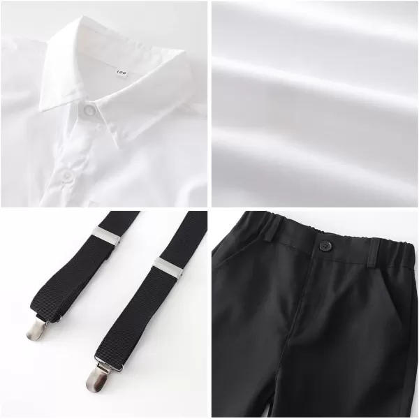 IDOPIP Toddler Kids Baby Boys Formal Suit Gentleman White Shirt with Bowtie  Suspender Shorts Pants Overalls Clothes 18TWhite  Black