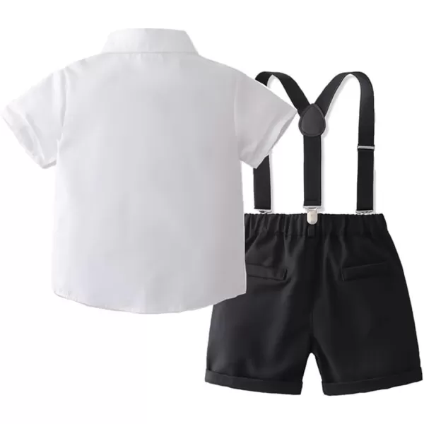 IDOPIP Toddler Kids Baby Boys Formal Suit Gentleman White Shirt with Bowtie  Suspender Shorts Pants Overalls Clothes 18TWhite  Black