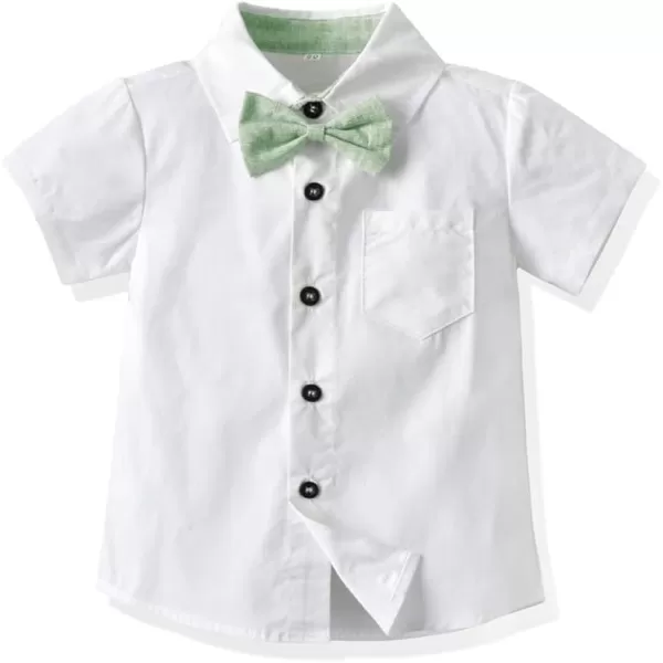 IDOPIP Toddler Kids Baby Boys Formal Suit Gentleman White Shirt with Bowtie  Suspender Shorts Pants Overalls Clothes 18TWhite  Green  Shorts