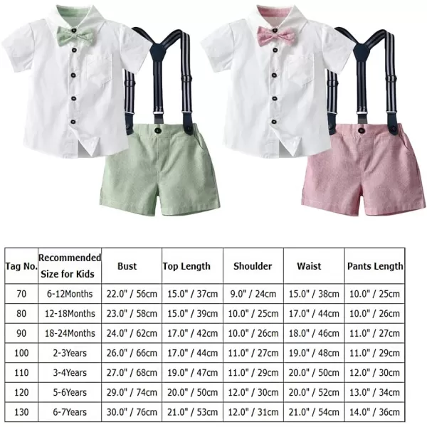 IDOPIP Toddler Kids Baby Boys Formal Suit Gentleman White Shirt with Bowtie  Suspender Shorts Pants Overalls Clothes 18TWhite  Green  Shorts