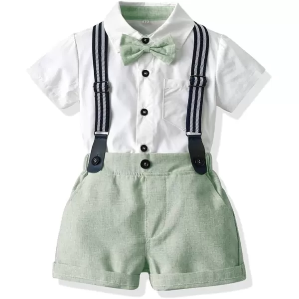 IDOPIP Toddler Kids Baby Boys Formal Suit Gentleman White Shirt with Bowtie  Suspender Shorts Pants Overalls Clothes 18TWhite  Green  Shorts