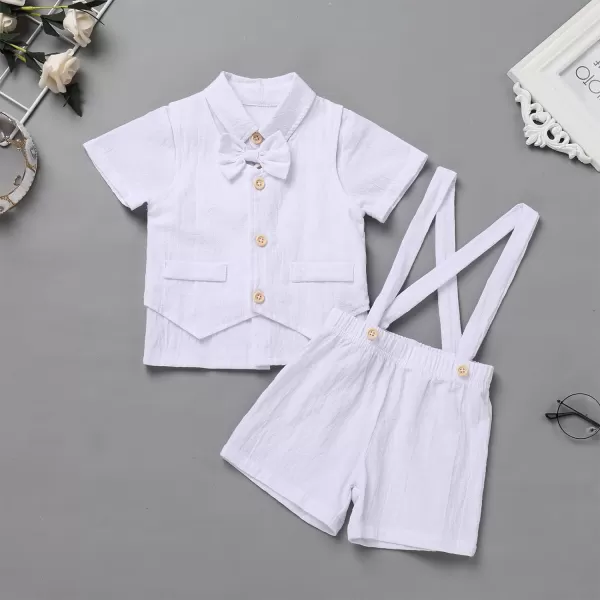 IDOPIP Toddler Kids Baby Boys Formal Suit Gentleman White Shirt with Bowtie  Suspender Shorts Pants Overalls Clothes 18TWhite  Vest