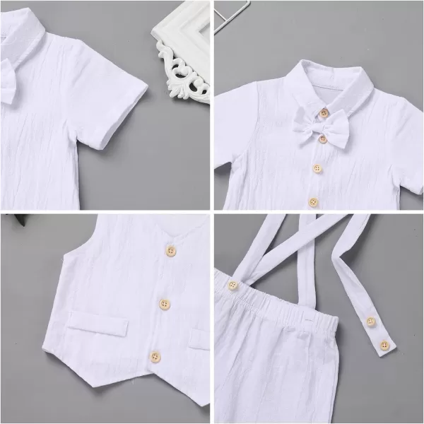 IDOPIP Toddler Kids Baby Boys Formal Suit Gentleman White Shirt with Bowtie  Suspender Shorts Pants Overalls Clothes 18TWhite  Vest