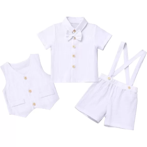 IDOPIP Toddler Kids Baby Boys Formal Suit Gentleman White Shirt with Bowtie  Suspender Shorts Pants Overalls Clothes 18TWhite  Vest