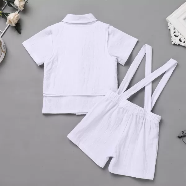 IDOPIP Toddler Kids Baby Boys Formal Suit Gentleman White Shirt with Bowtie  Suspender Shorts Pants Overalls Clothes 18TWhite  Vest