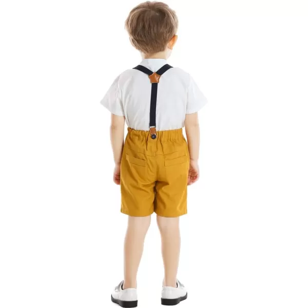 IDOPIP Toddler Kids Baby Boys Formal Suit Gentleman White Shirt with Bowtie  Suspender Shorts Pants Overalls Clothes 18TWhite  Yellow  Shorts