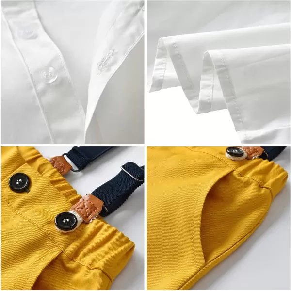 IDOPIP Toddler Kids Baby Boys Formal Suit Gentleman White Shirt with Bowtie  Suspender Shorts Pants Overalls Clothes 18TWhite  Yellow  Shorts