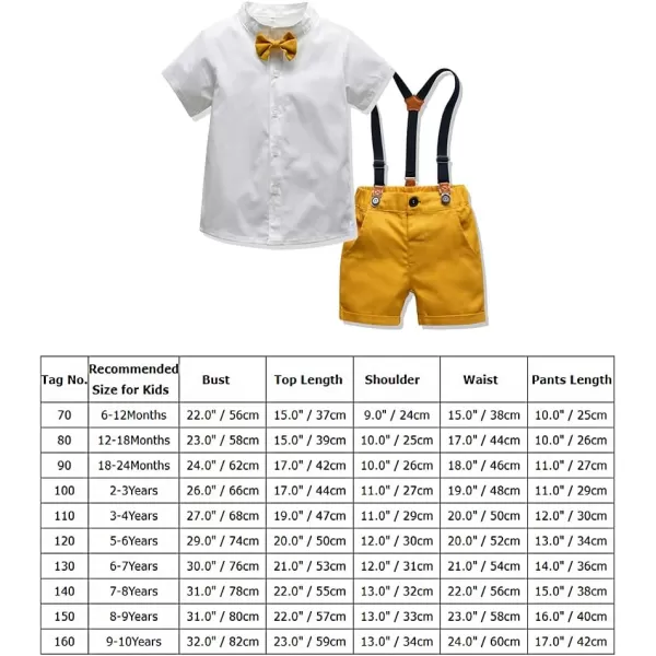 IDOPIP Toddler Kids Baby Boys Formal Suit Gentleman White Shirt with Bowtie  Suspender Shorts Pants Overalls Clothes 18TWhite  Yellow  Shorts