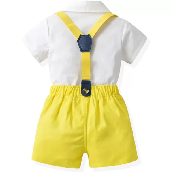 IDOPIP Toddler Kids Baby Boys Formal Suit Gentleman White Shirt with Bowtie  Suspender Shorts Pants Overalls Clothes 18TYellow