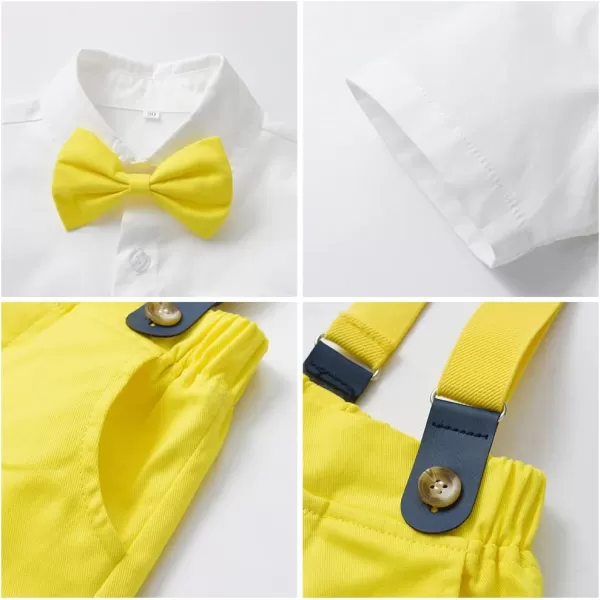 IDOPIP Toddler Kids Baby Boys Formal Suit Gentleman White Shirt with Bowtie  Suspender Shorts Pants Overalls Clothes 18TYellow