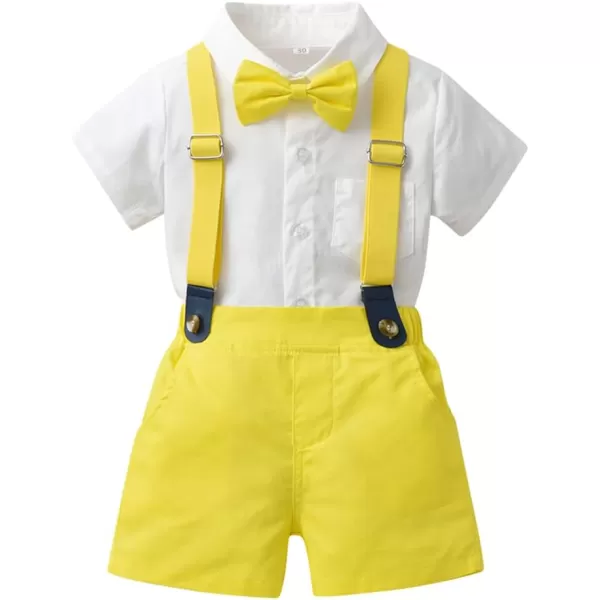 IDOPIP Toddler Kids Baby Boys Formal Suit Gentleman White Shirt with Bowtie  Suspender Shorts Pants Overalls Clothes 18TYellow