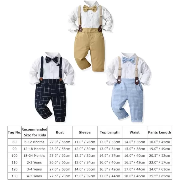 IDOPIP Toddler Kids Baby Boys Formal Suit Gentleman White Shirt with Bowtie  Suspender Shorts Pants Overalls Clothes 6M5TBlue Plaid  Pants