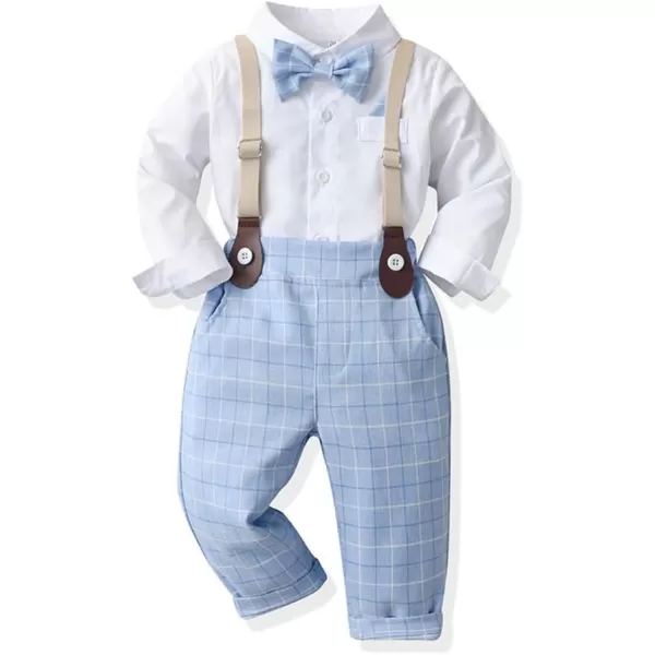 IDOPIP Toddler Kids Baby Boys Formal Suit Gentleman White Shirt with Bowtie  Suspender Shorts Pants Overalls Clothes 6M5TBlue Plaid  Pants