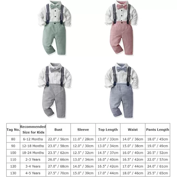 IDOPIP Toddler Kids Baby Boys Formal Suit Gentleman White Shirt with Bowtie  Suspender Shorts Pants Overalls Clothes 6M5TGreen  Pants