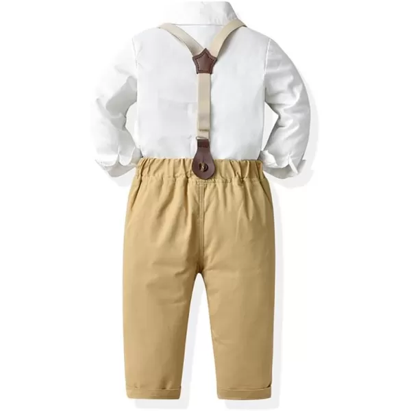 IDOPIP Toddler Kids Baby Boys Formal Suit Gentleman White Shirt with Bowtie  Suspender Shorts Pants Overalls Clothes 6M5TKhaki  Pants